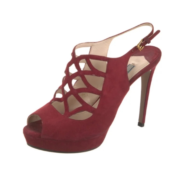 PRADA Suede Cutout Accent Slingback Sandals - Picture 2 of 5
